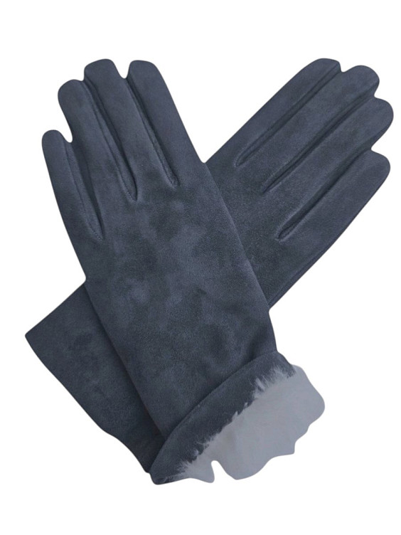 Sermoneta Gloves Темно-серые замшевые перчатки на меху кролика